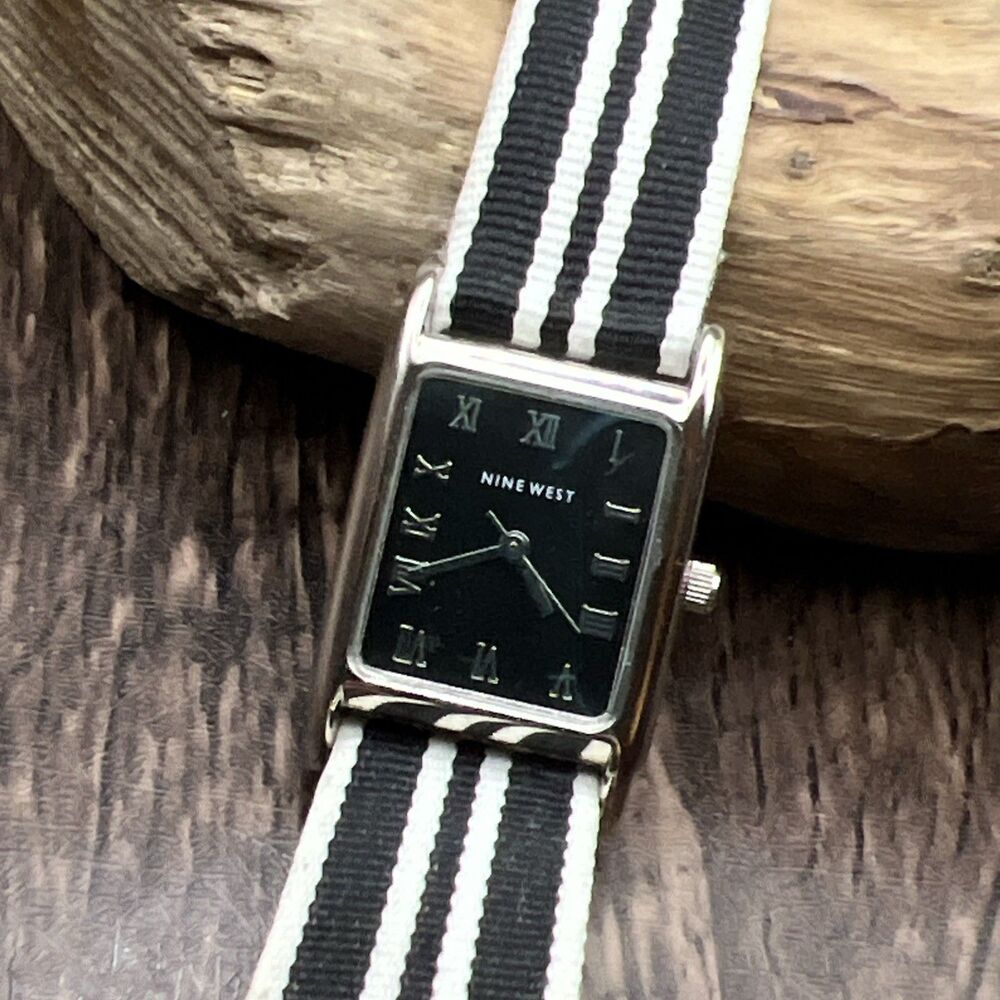 Nine West Women’s Rectangle Quartz Stripe Band Working